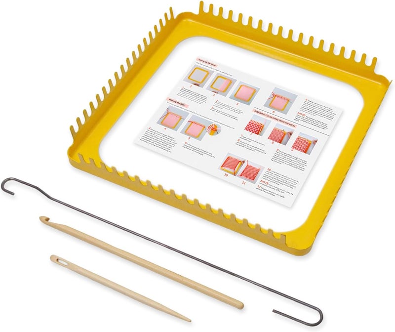 ULIONTAC 7.5 Inch Solid Metal Square Weaving Loom Tool with Needle Hook for Knitting Sewing DIY Craft Board Elastic Hoop and Yarn Weave Plate Beginner-Friendly - Image 2